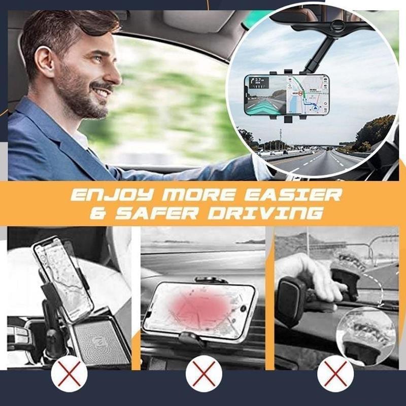 Multifunctional 360 Rear View Mirror Phone Holder
