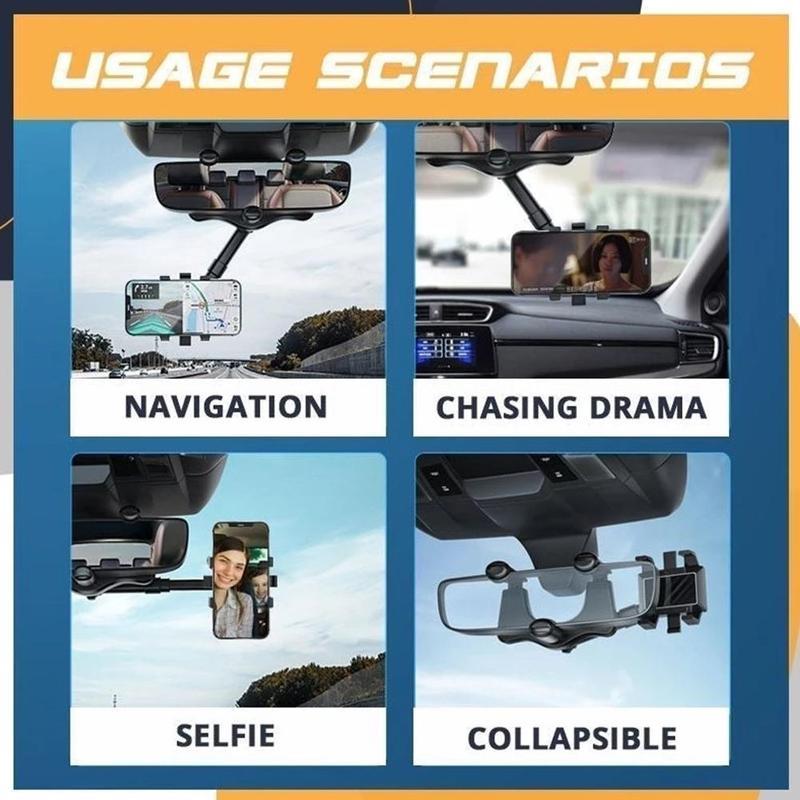 Multifunctional 360 Rear View Mirror Phone Holder