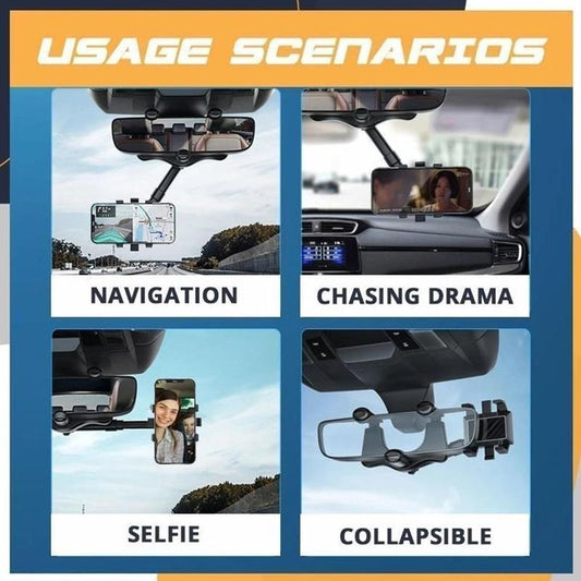 Multifunctional 360 Rear View Mirror Phone Holder