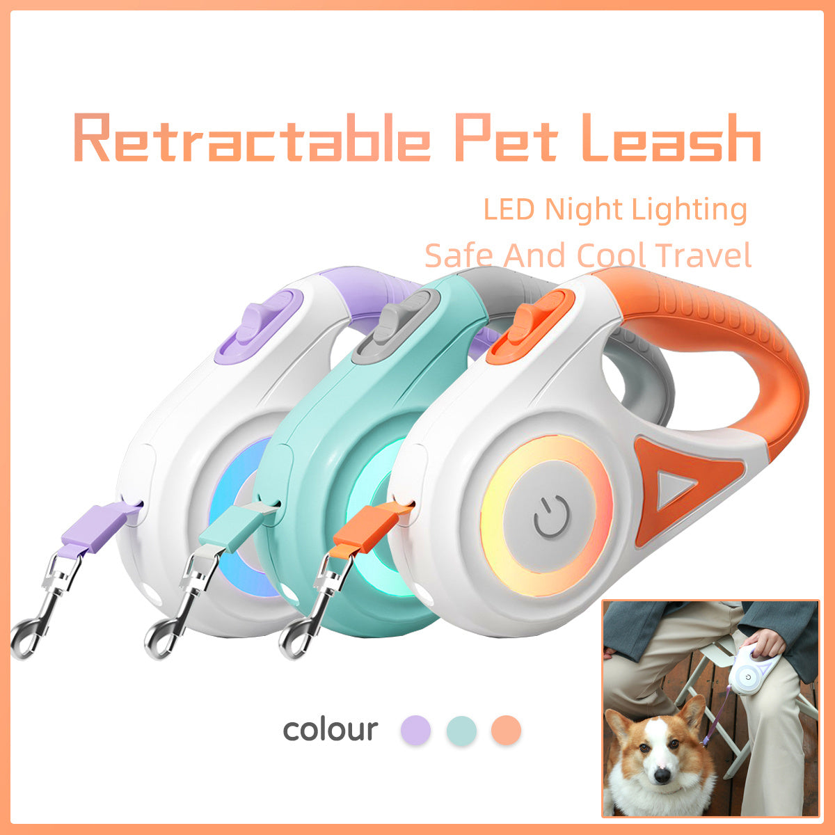 Leash And Dog Collar Spotlight Automatic Pet Dog Cat Traction Rope