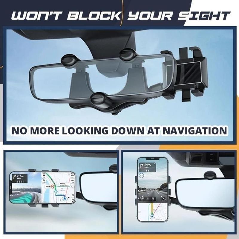 Multifunctional 360 Rear View Mirror Phone Holder