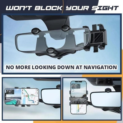 Multifunctional 360 Rear View Mirror Phone Holder